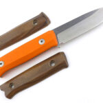 Orange G10 and traditional wood.