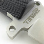 A finger guard is incorporated into the blade steel.