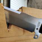 Chopping into very dry and hard timber, the blade blasted through this far.